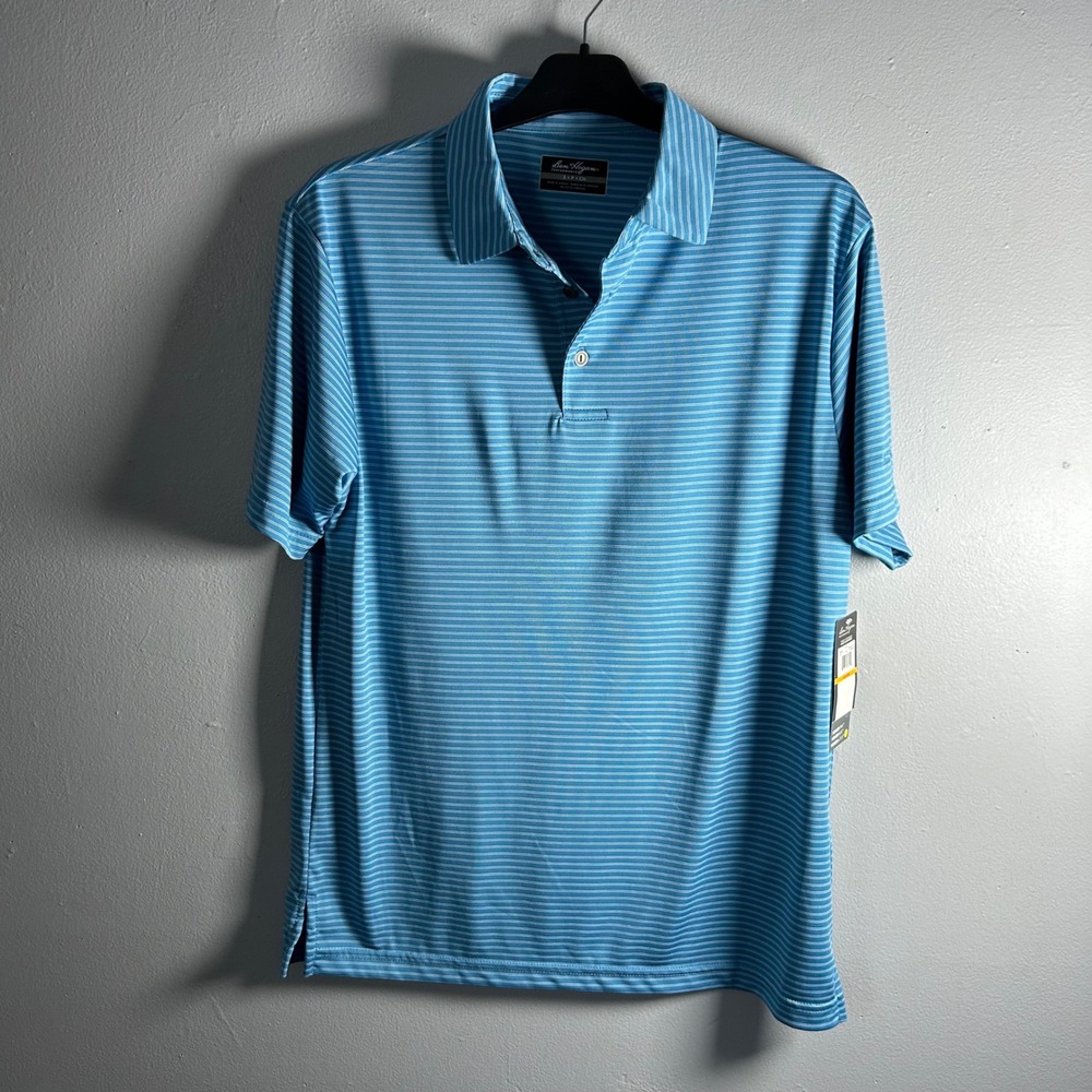 Ben Hogan Performance Polo Shirt Mens Blue Stripe Short Sleeve Golf Casual Sz S
